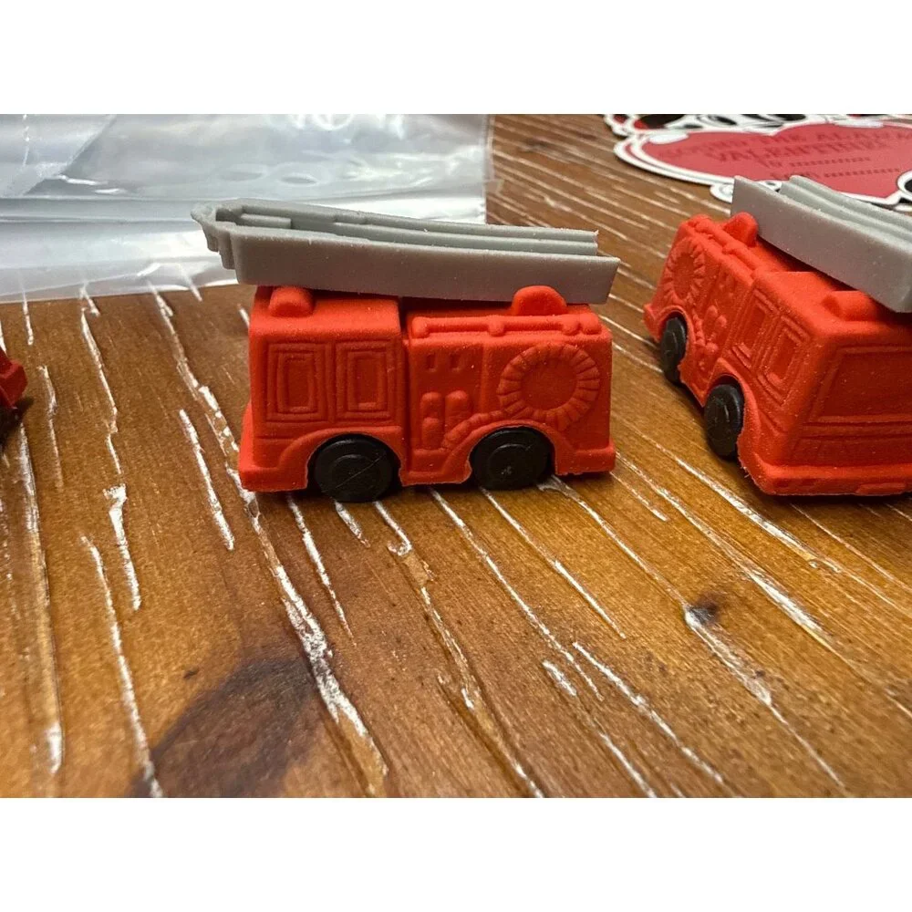 Firetruck Valentine Card & Eraser Kit Includes 8 Cards 8 Firetruck Shaped Eraser